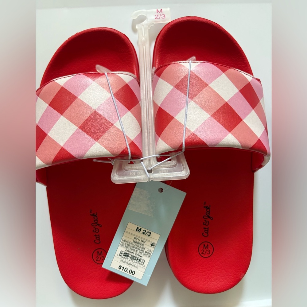 Cat & Jack Kids Red Checkered Slide Sandals